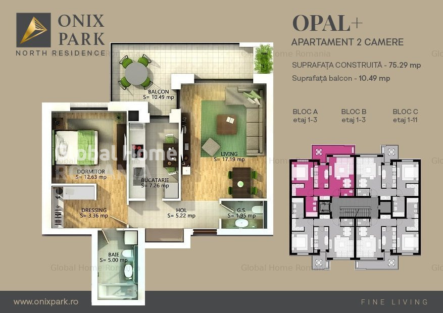 Apart 2 Camere + Parcare | Onix Residence – Aviatiei | Mobilat & Utilat Premium